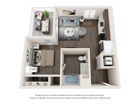 Floor plan for studio, 1 bath, 546 sqft